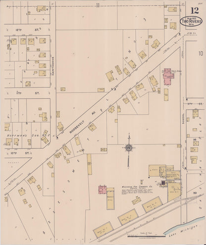 Sanborn Fire Insurance Map from Two Rivers, Manitowoc County, Wisconsin (1922), Sheet #0012 - Historic Sanborn Fire Insurance Map Print, vintage old map wall art, antique decor, genealogy gift, Wisconsin Wisconsin map