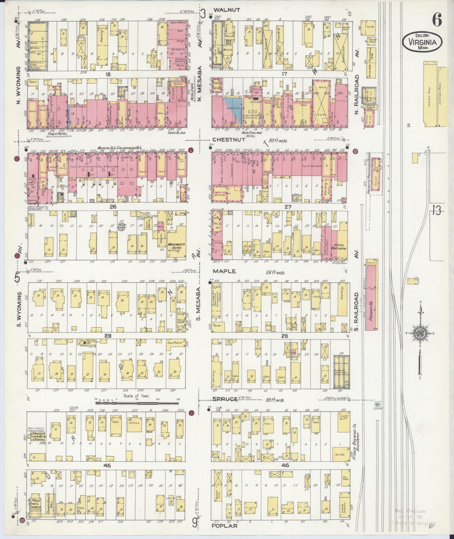Sanborn Fire Insurance Map from Virginia, Saint Louis County, Minnesota (1910), Sheet #0006 - Complete Map Set gallery image, historic Sanborn map, vintage wall art, Minnesota Minnesota