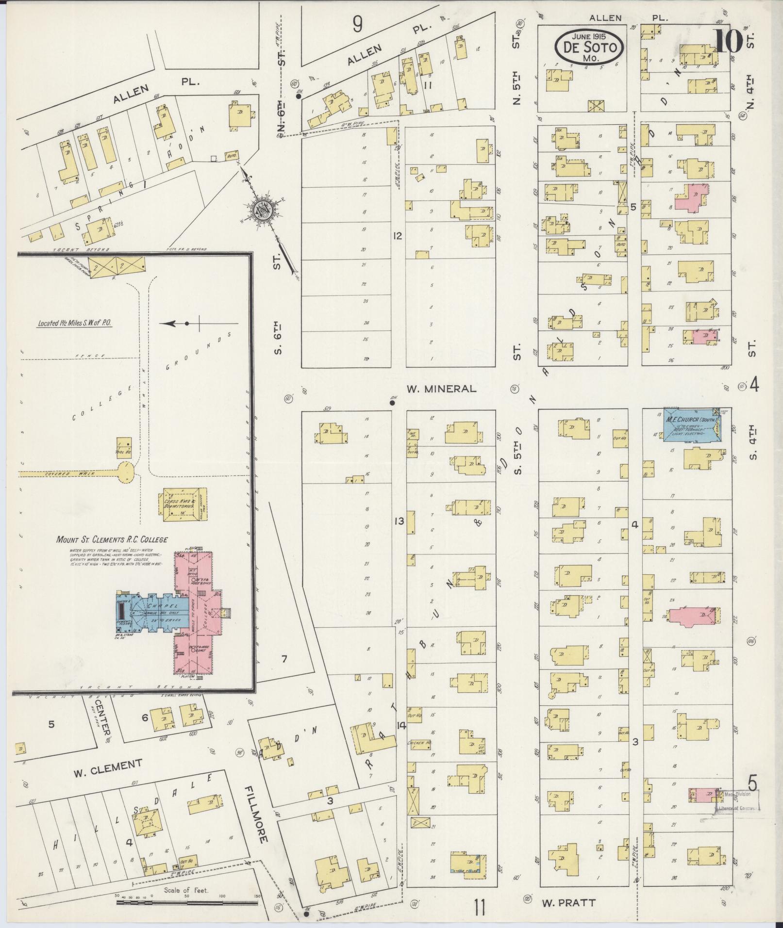 Sanborn Fire Insurance Map from De Soto, Jefferson County, Missouri (1915), Sheet #0010 - Complete Map Set gallery image, historic Sanborn map, vintage wall art, Missouri Missouri