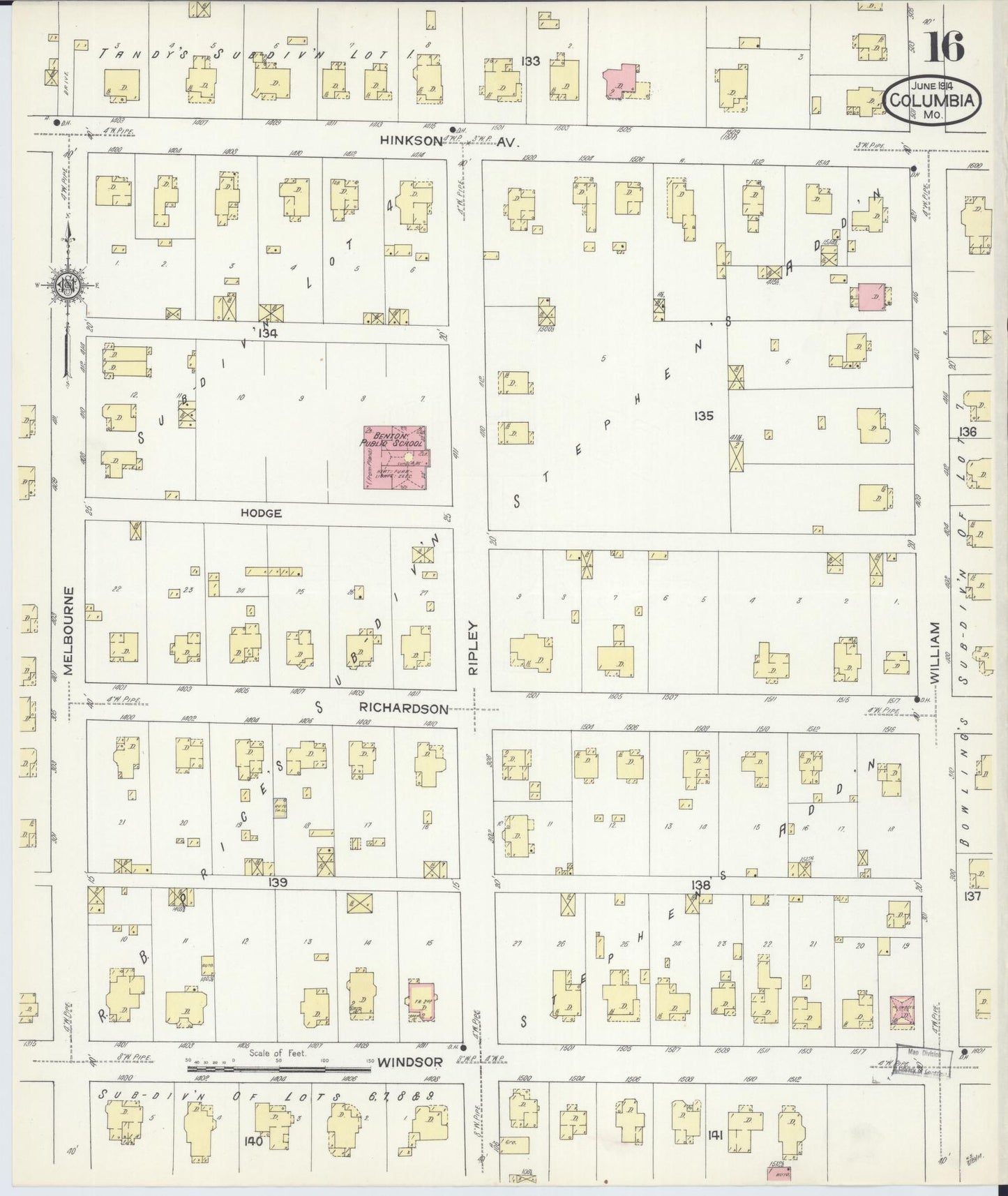 Sanborn Fire Insurance Map from Columbia, Boone County, Missouri (1914), Sheet #0016 - Historic Sanborn Fire Insurance Map Print, vintage old map wall art, antique decor, genealogy gift, Missouri Missouri map