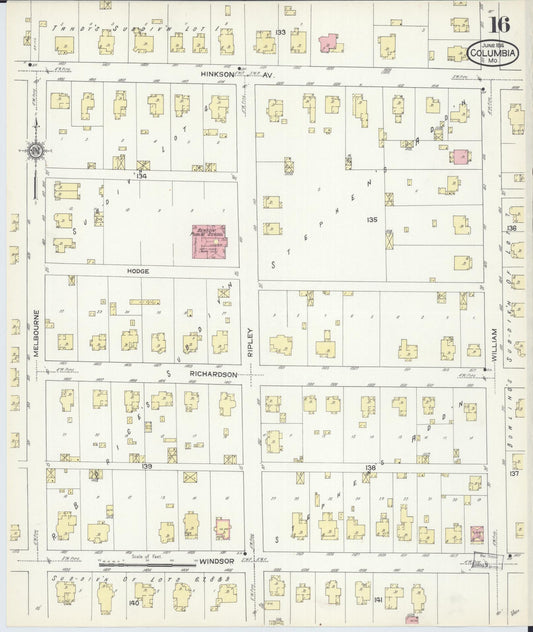 Sanborn Fire Insurance Map from Columbia, Boone County, Missouri (1914), Sheet #0016 - Historic Sanborn Fire Insurance Map Print, vintage old map wall art, antique decor, genealogy gift, Missouri Missouri map