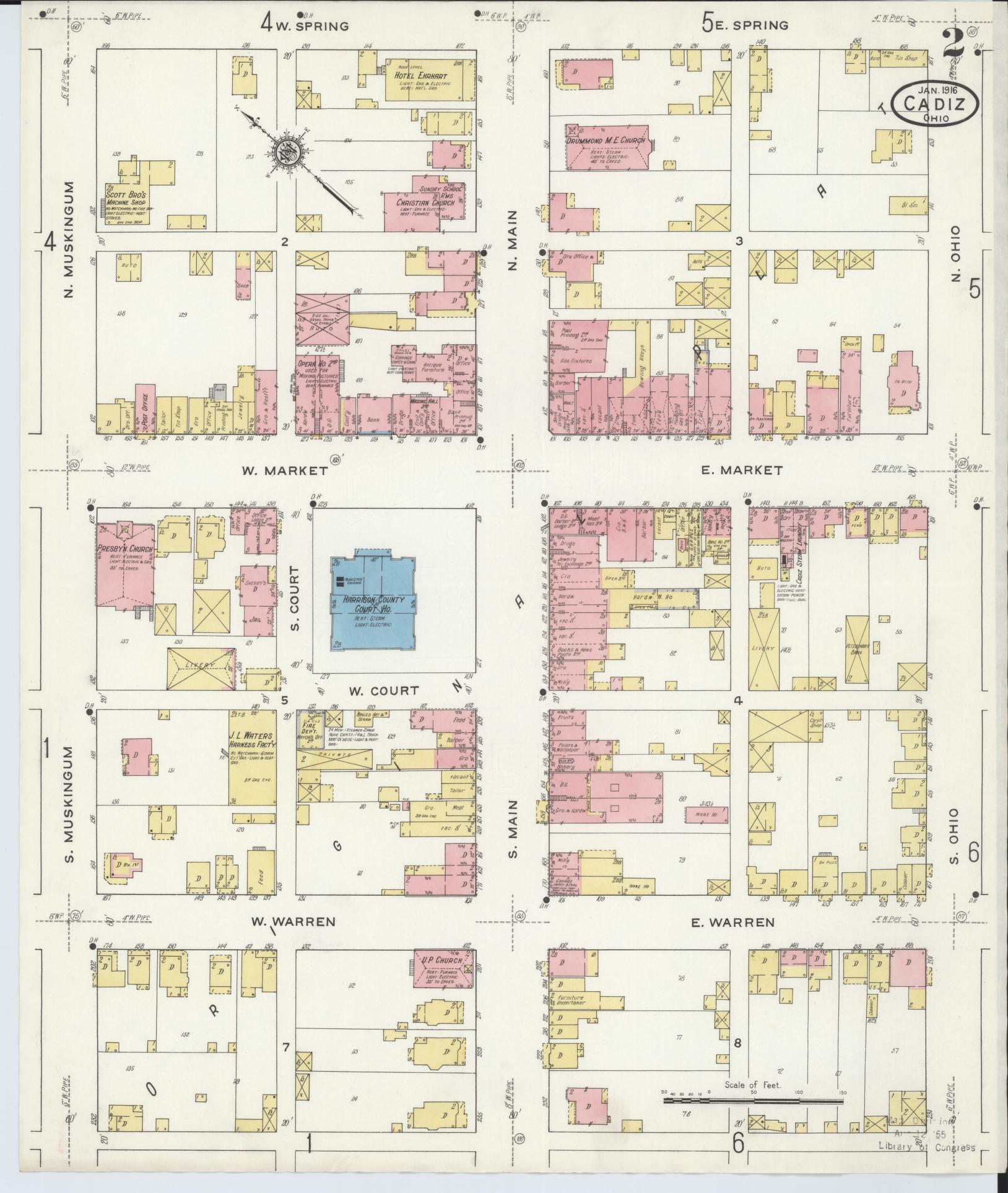 Sanborn Fire Insurance Map from Cadiz, Harrison County, Ohio (1916), Sheet #0002 - Historic Sanborn Fire Insurance Map Print, vintage old map wall art, antique decor, genealogy gift, Ohio Ohio map