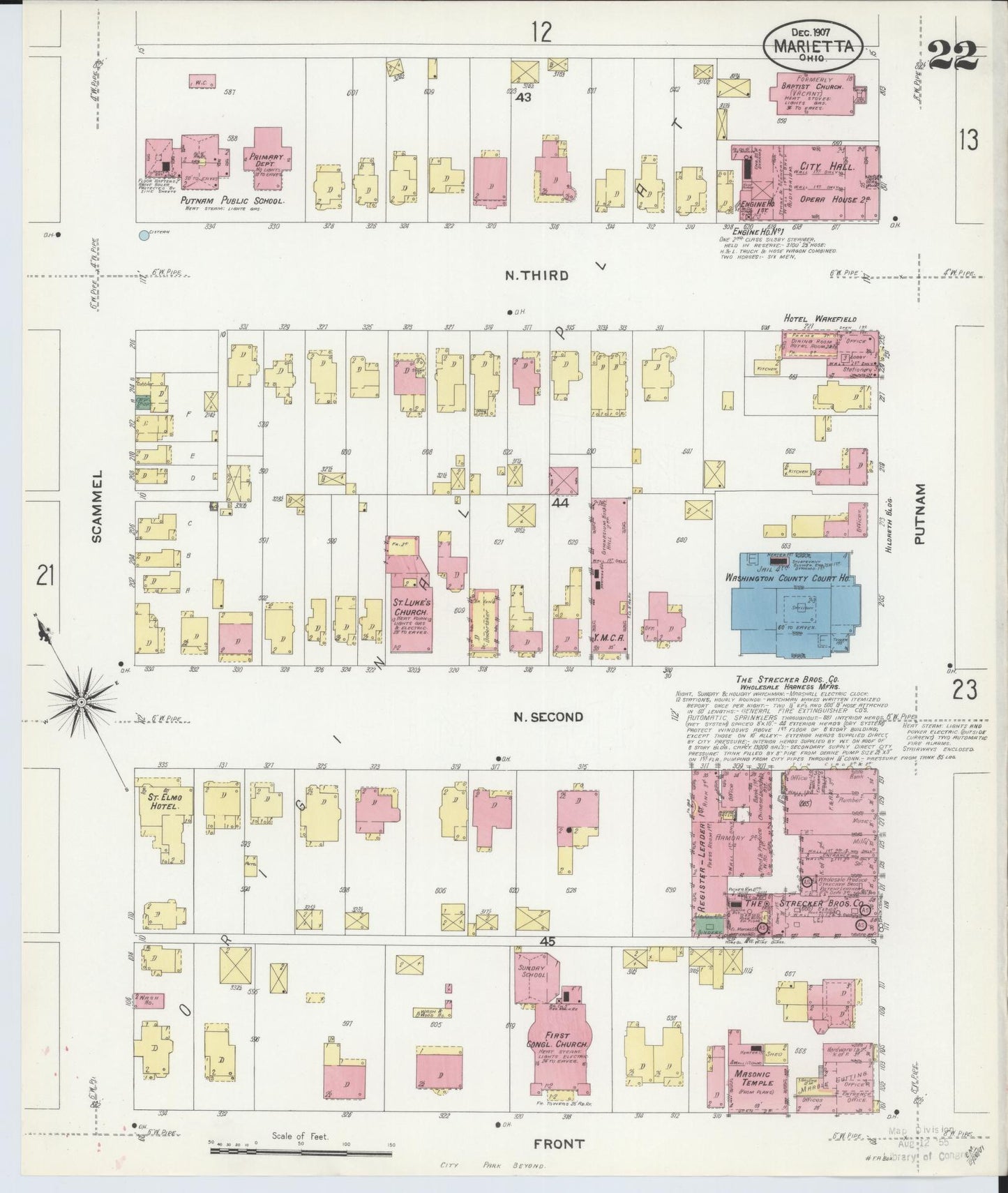Sanborn Fire Insurance Map from Marietta, Washington County, Ohio (1907), Sheet #0022 - Complete Map Set gallery image, historic Sanborn map, vintage wall art, Ohio Ohio
