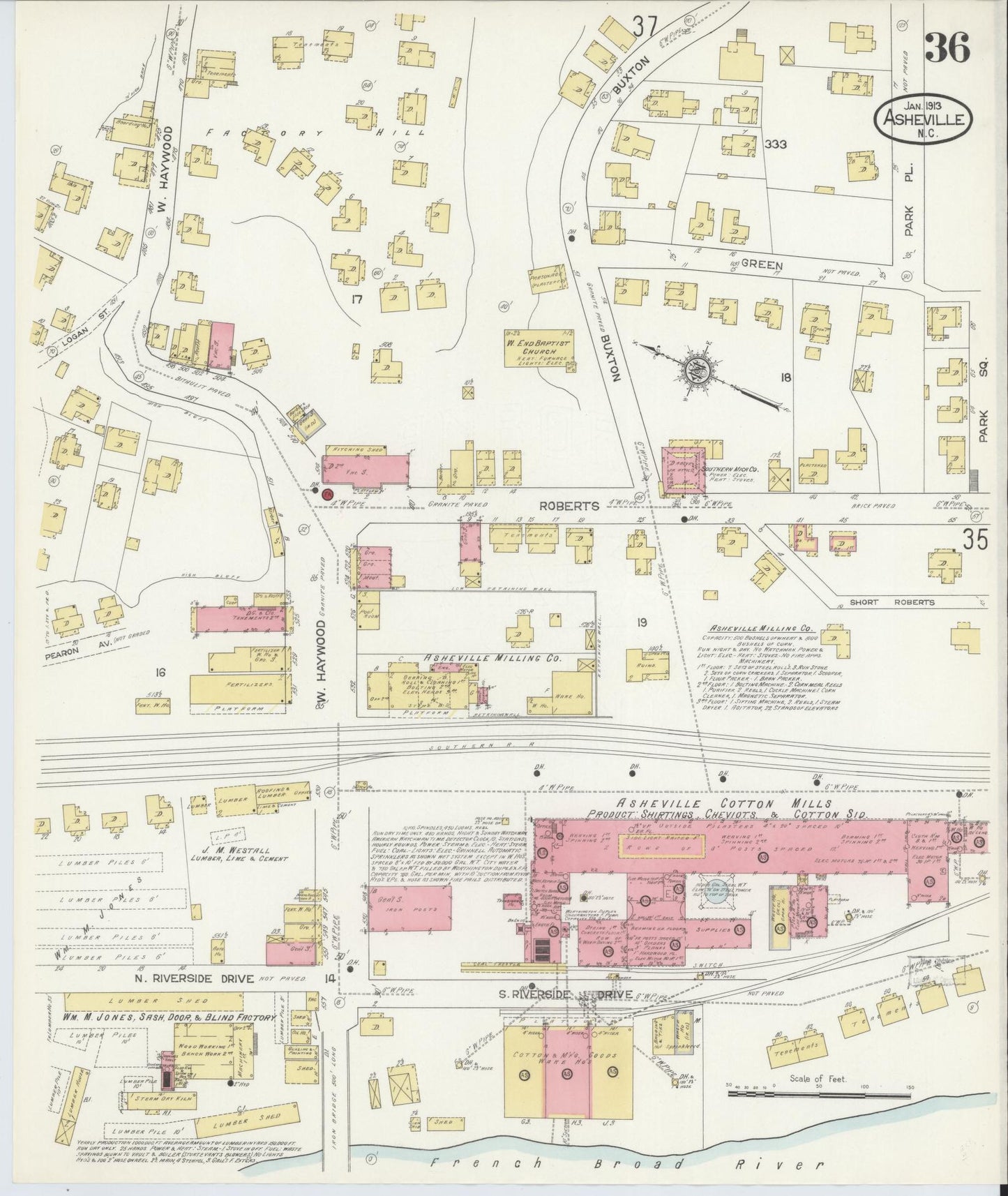 Sanborn Fire Insurance Map from Asheville, Buncombe County, North Carolina (1913), Sheet #0036 - Complete Map Set gallery image, historic Sanborn map, vintage wall art, North Carolina North Carolina