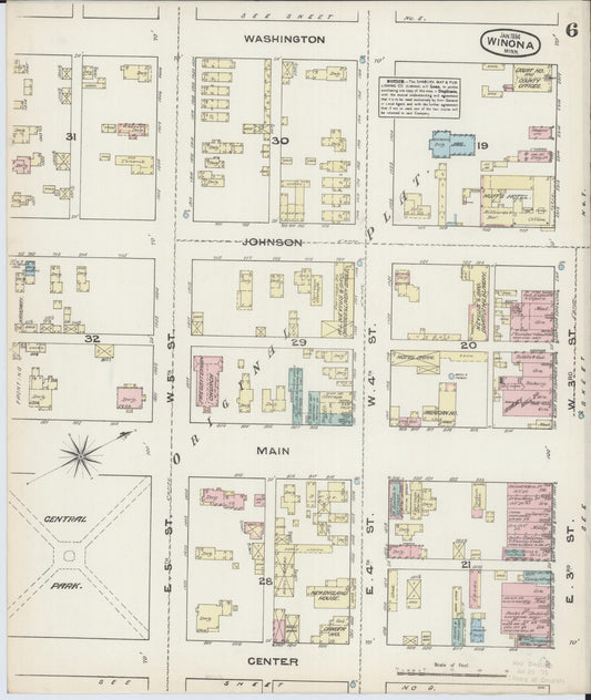 Sanborn Fire Insurance Map from Winona, Winona County, Minnesota (1884), Sheet #0006 - Historic Sanborn Fire Insurance Map Print, vintage old map wall art, antique decor, genealogy gift, Minnesota Minnesota map