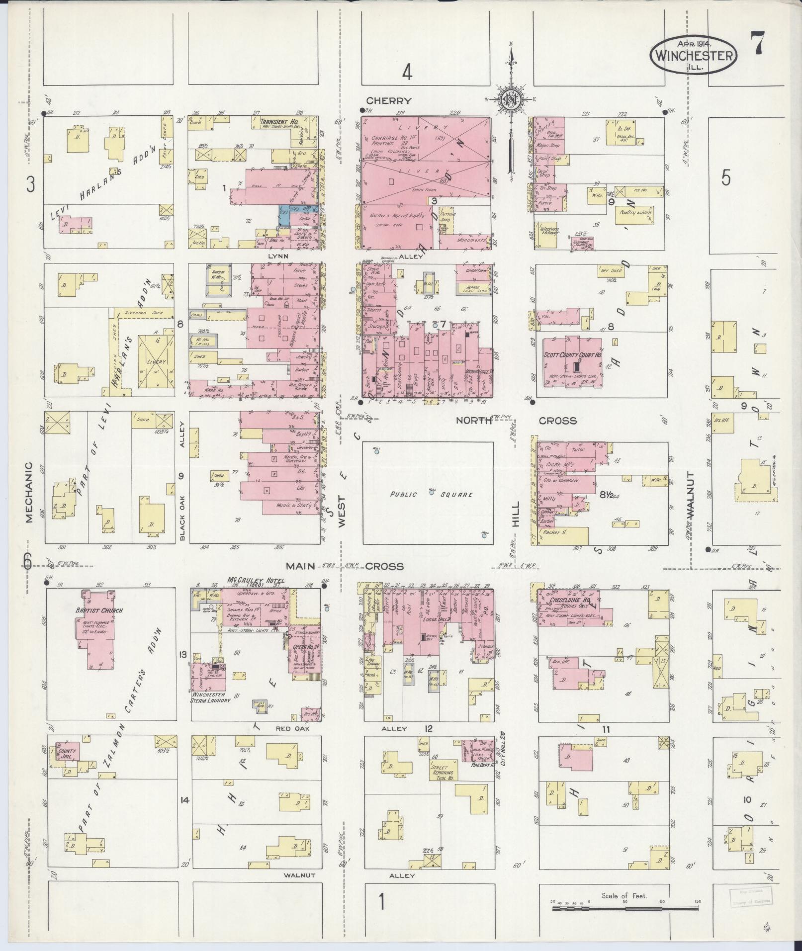 Sanborn Fire Insurance Map from Winchester, Scott County, Illinois (1914), Sheet #0007 - Complete Map Set gallery image, historic Sanborn map, vintage wall art, Illinois Illinois