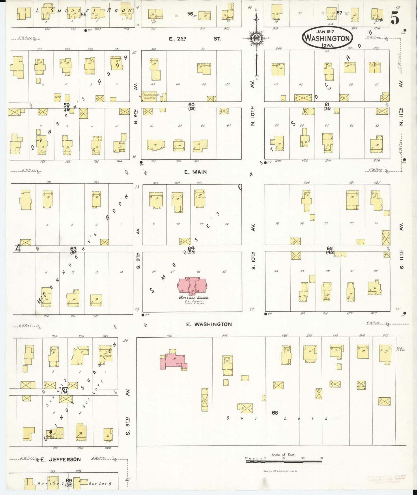 Sanborn Fire Insurance Map from Washington, Washington County, Iowa (1917), Sheet #0005 - Historic Sanborn Fire Insurance Map Print, vintage old map wall art