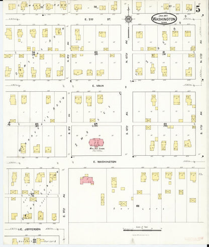 Sanborn Fire Insurance Map from Washington, Washington County, Iowa (1917), Sheet #0005 - Historic Sanborn Fire Insurance Map Print, vintage old map wall art