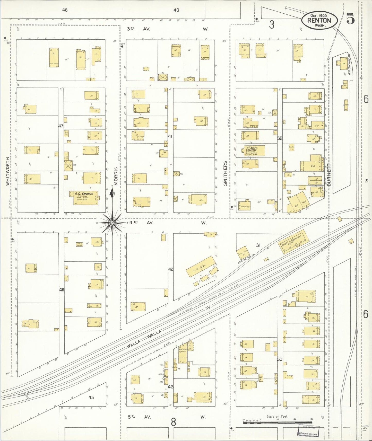 Sanborn Fire Insurance Map from Renton, King County, Washington (1909), Sheet #0005 - Complete Map Set gallery image, historic Sanborn map, vintage wall art, Washington Washington