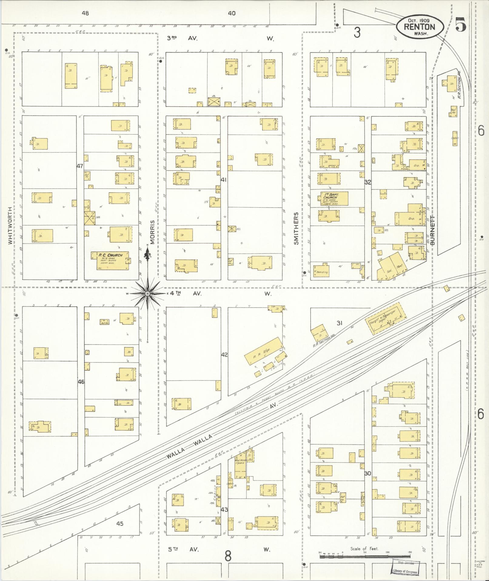 Sanborn Fire Insurance Map from Renton, King County, Washington (1909), Sheet #0005 - Complete Map Set gallery image, historic Sanborn map, vintage wall art, Washington Washington