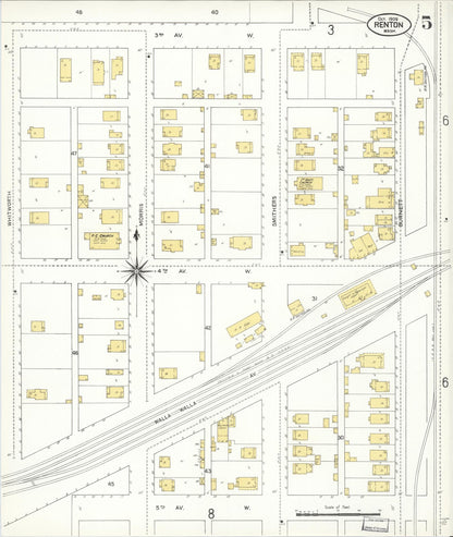 Sanborn Fire Insurance Map from Renton, King County, Washington (1909), Sheet #0005 - Complete Map Set gallery image, historic Sanborn map, vintage wall art, Washington Washington