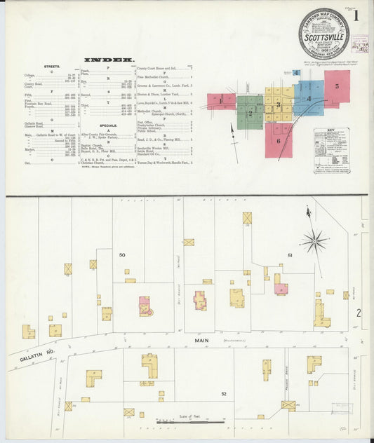 Sanborn Fire Insurance Map from Scottsville, Allen County, Kentucky (1908), Sheet #0001 - Historic Sanborn Fire Insurance Map Print, vintage old map wall art, antique decor, genealogy gift, Kentucky Kentucky map