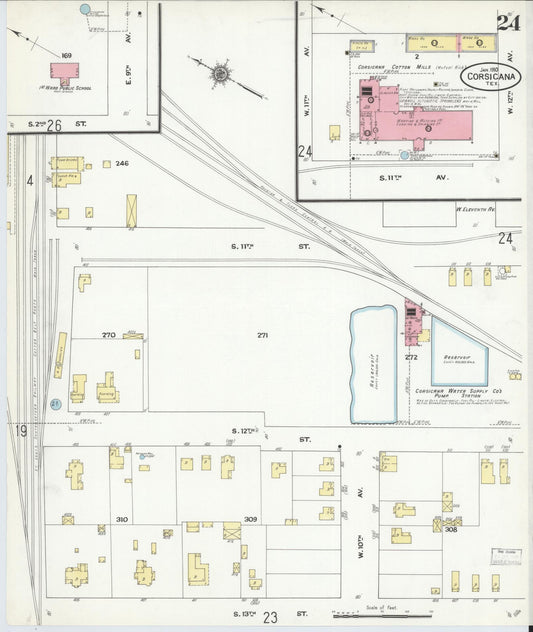 Sanborn Fire Insurance Map from Corsicana, Navarro County, Texas (1910), Sheet #0024 - Historic Sanborn Fire Insurance Map Print, vintage old map wall art, antique decor, genealogy gift, Texas Texas map