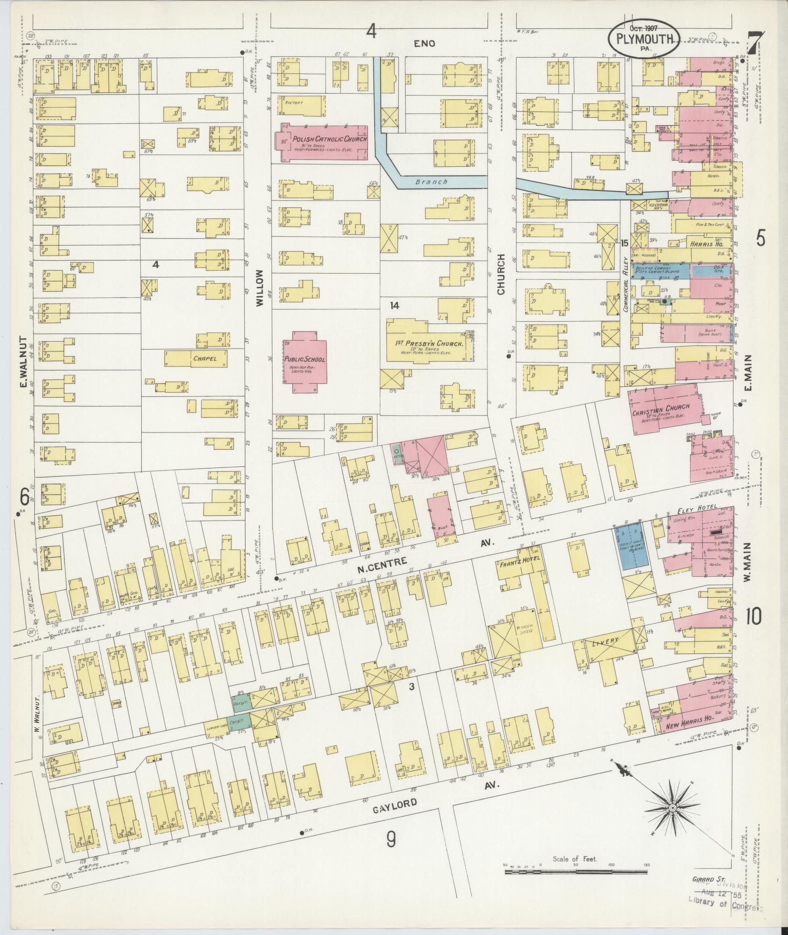 Sanborn Fire Insurance Map from Plymouth, Luzerne County, Pennsylvania (1907), Sheet #0007 - Complete Map Set gallery image, historic Sanborn map, vintage wall art, Pennsylvania Pennsylvania