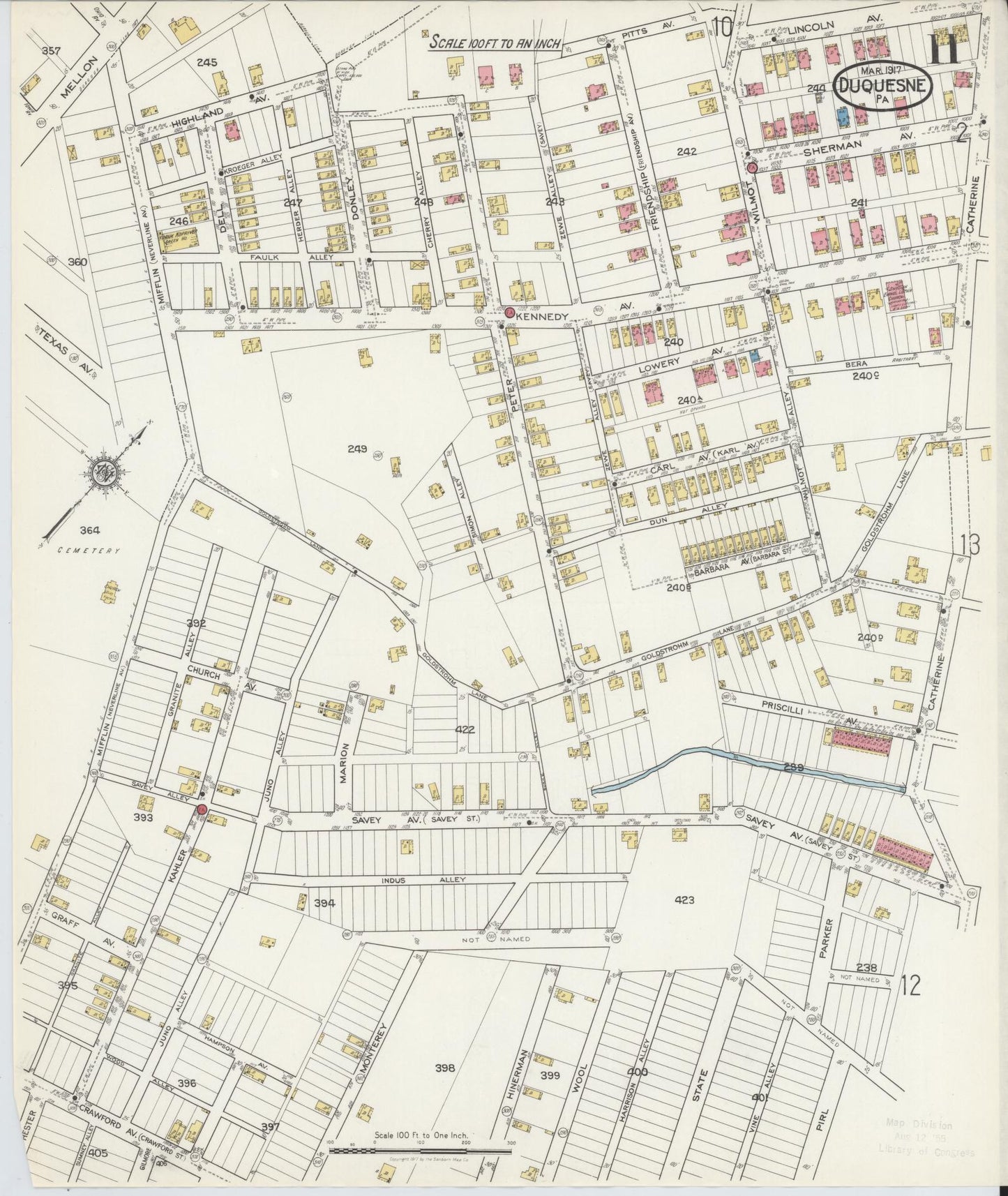 Sanborn Fire Insurance Map from Duquesne, Allegheny County, Pennsylvania (1917), Sheet #0011 - Historic Sanborn Fire Insurance Map Print, vintage old map wall art, antique decor, genealogy gift, Pennsylvania Pennsylvania map