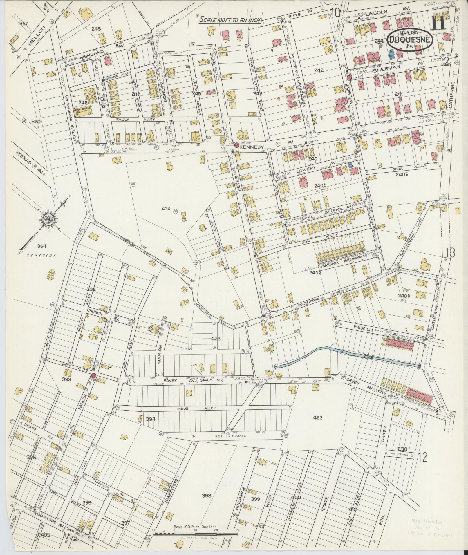 Sanborn Fire Insurance Map from Duquesne, Allegheny County, Pennsylvania (1917), Sheet #0011 - Historic Sanborn Fire Insurance Map Print, vintage old map wall art, antique decor, genealogy gift, Pennsylvania Pennsylvania map