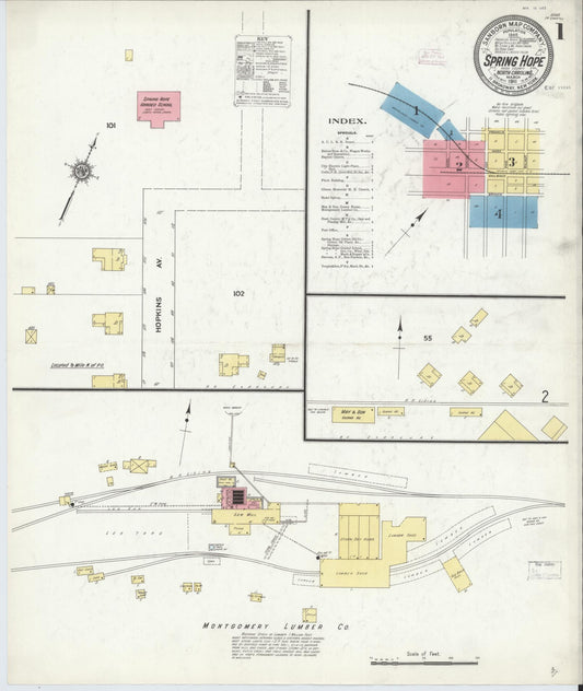 Sanborn Fire Insurance Map from Spring Hope, Nash County, North Carolina (1911), Sheet #0001 - Complete Map Set gallery image, historic Sanborn map, vintage wall art, North Carolina North Carolina