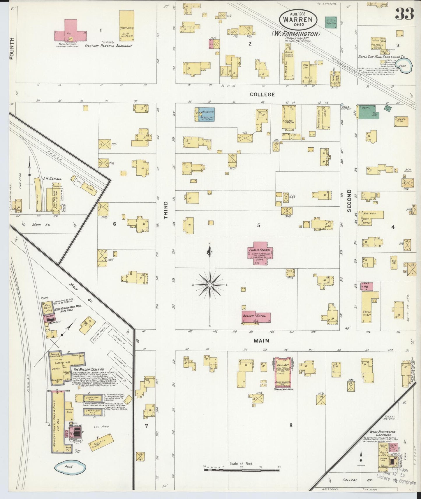 Sanborn Fire Insurance Map from Warren, Trumbull County, Ohio (1908), Sheet #0033 - Complete Map Set gallery image, historic Sanborn map, vintage wall art, Ohio Ohio