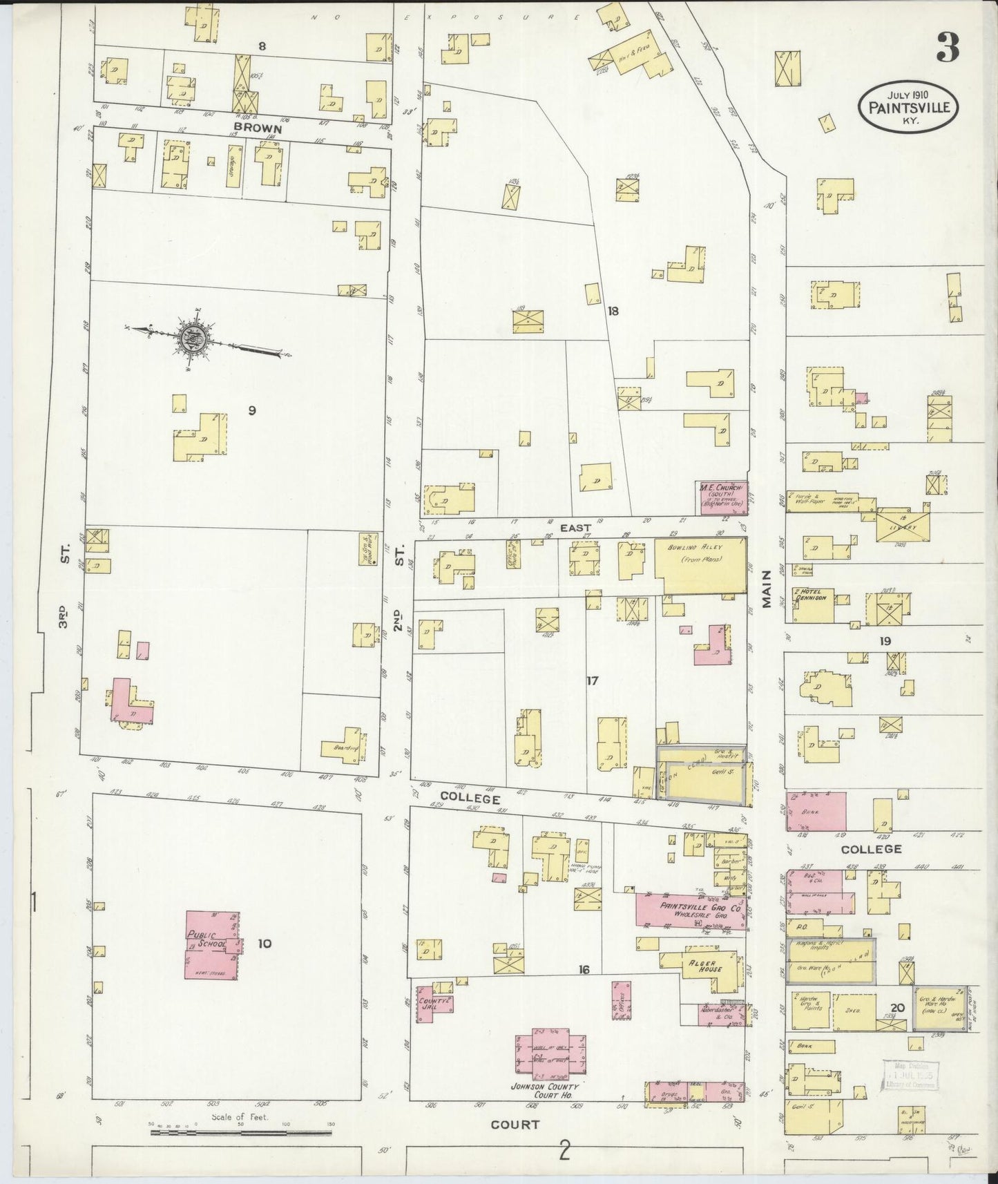 Sanborn Fire Insurance Map from Paintsville, Johnson County, Kentucky (1910), Sheet #0003 - Complete Map Set gallery image, historic Sanborn map, vintage wall art, Kentucky Kentucky