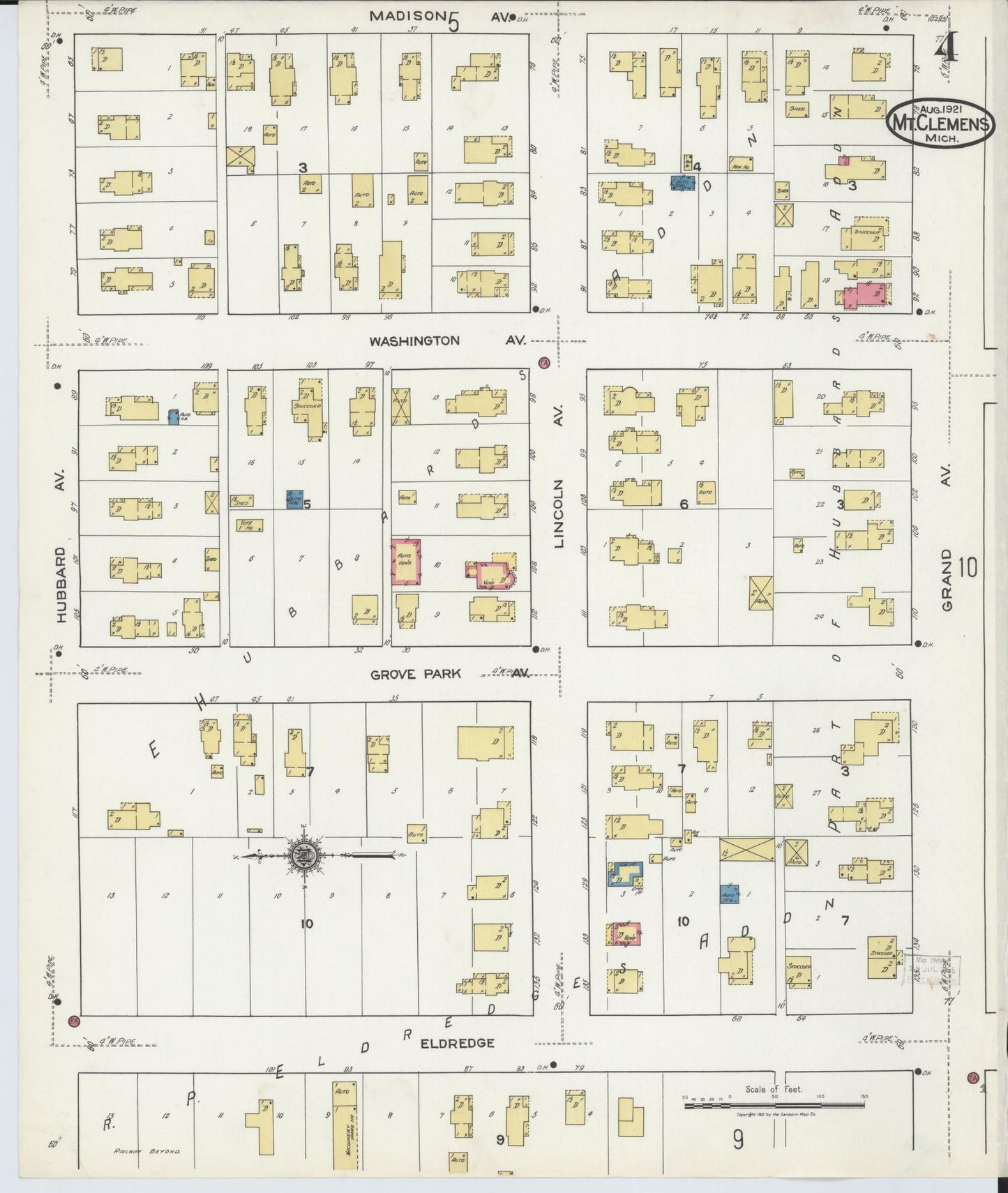 Sanborn Fire Insurance Map from Mount Clemens, Macomb County, Michigan (1921), Sheet #0004 - Complete Map Set gallery image, historic Sanborn map, vintage wall art, Michigan Michigan