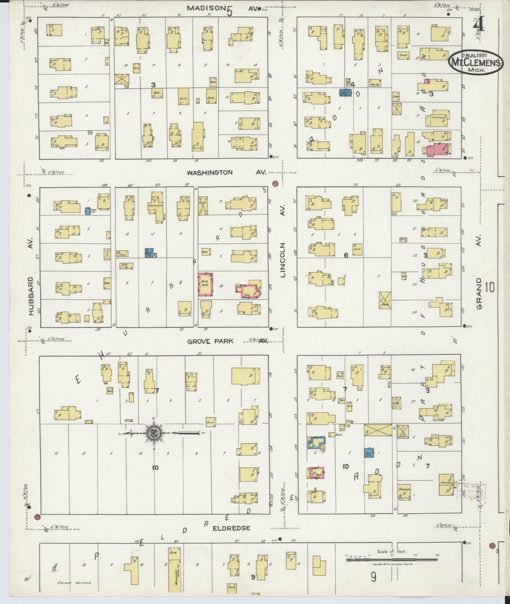 Sanborn Fire Insurance Map from Mount Clemens, Macomb County, Michigan (1921), Sheet #0004 - Complete Map Set gallery image, historic Sanborn map, vintage wall art, Michigan Michigan
