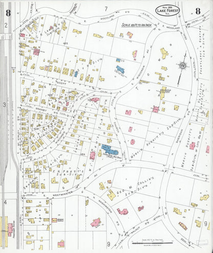 Sanborn Fire Insurance Map from Lake Forest, Lake County, Illinois (1926), Sheet #0008 - Historic Sanborn Fire Insurance Map Print, vintage old map wall art, antique decor, genealogy gift, Illinois Illinois map