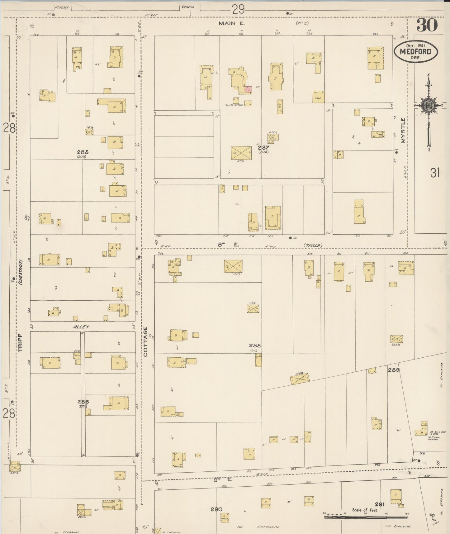 Sanborn Fire Insurance Map from Medford, Jackson County, Oregon (1911), Sheet #0030 - Complete Map Set gallery image, historic Sanborn map, vintage wall art, Oregon Oregon