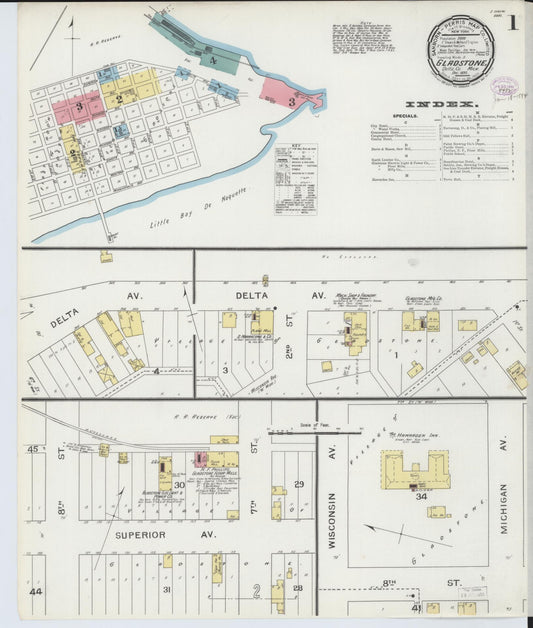 Sanborn Fire Insurance Map from Gladstone, Delta County, Michigan (1893), Sheet #0001 - Historic Sanborn Fire Insurance Map Print, vintage old map wall art, antique decor, genealogy gift, Michigan Michigan map