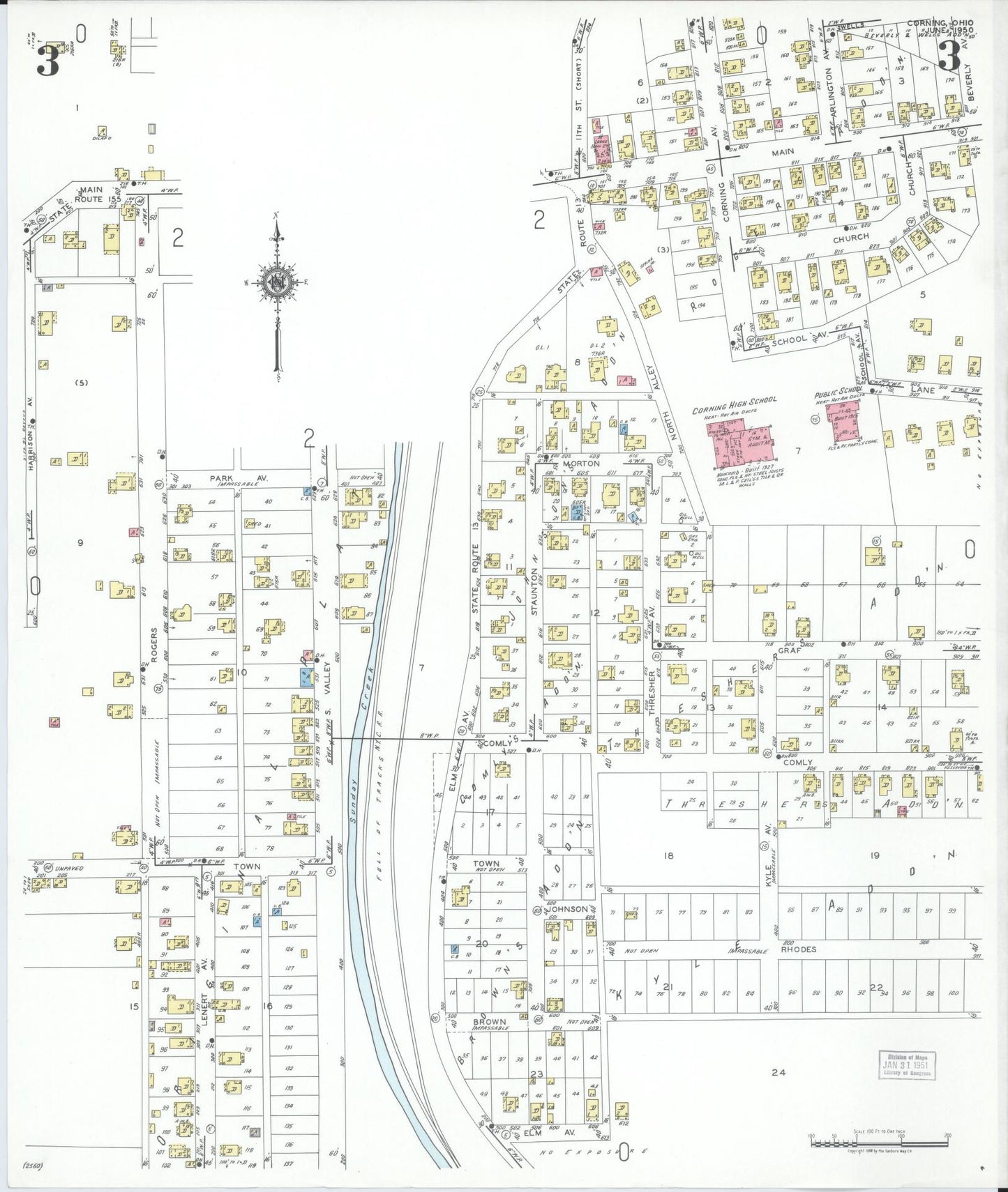 Sanborn Fire Insurance Map from Corning, Perry County, Ohio (1950), Sheet #0003 - Historic Sanborn Fire Insurance Map Print, vintage old map wall art, antique decor, genealogy gift, Ohio Ohio map