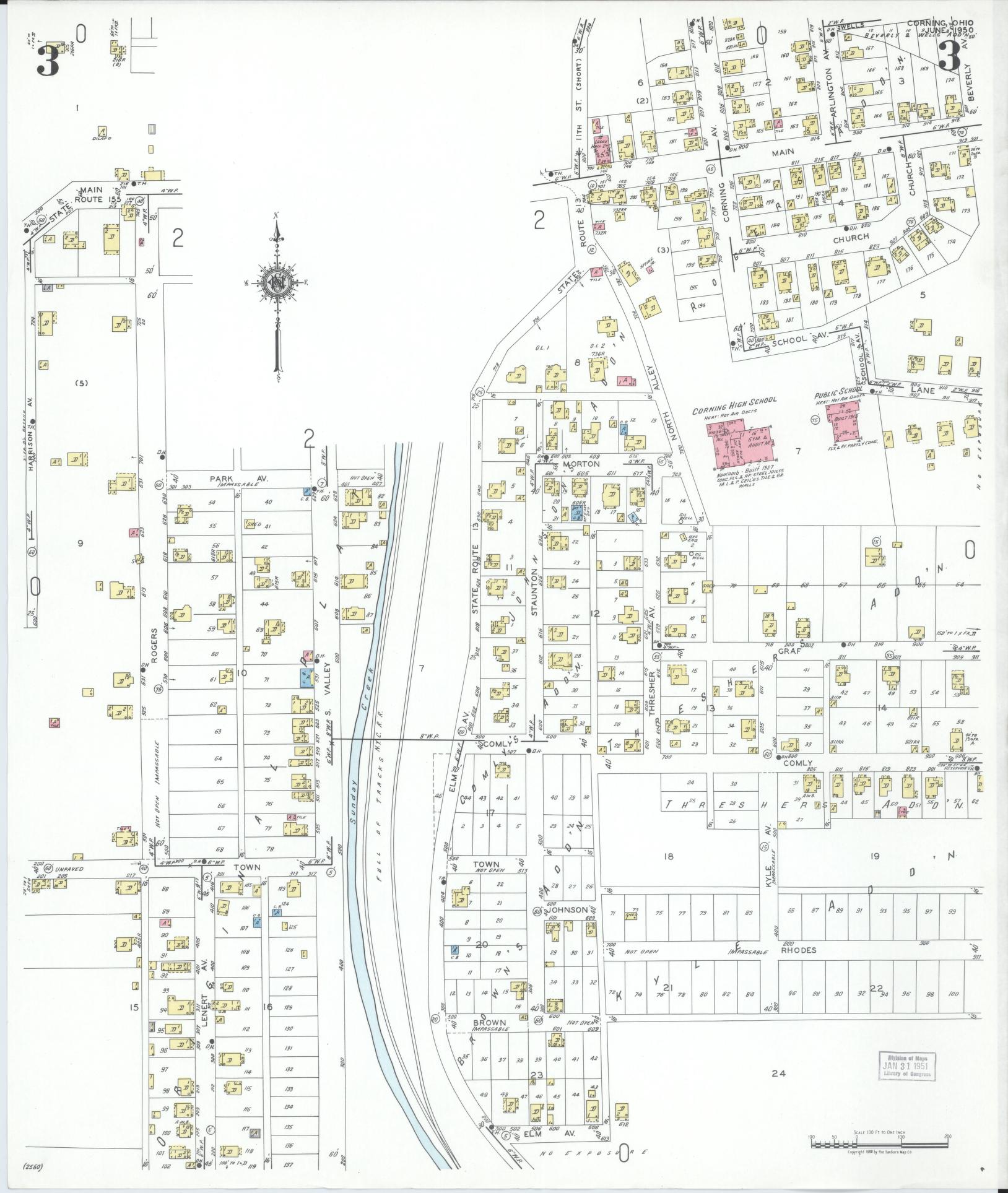 Sanborn Fire Insurance Map from Corning, Perry County, Ohio (1950), Sheet #0003 - Historic Sanborn Fire Insurance Map Print, vintage old map wall art, antique decor, genealogy gift, Ohio Ohio map