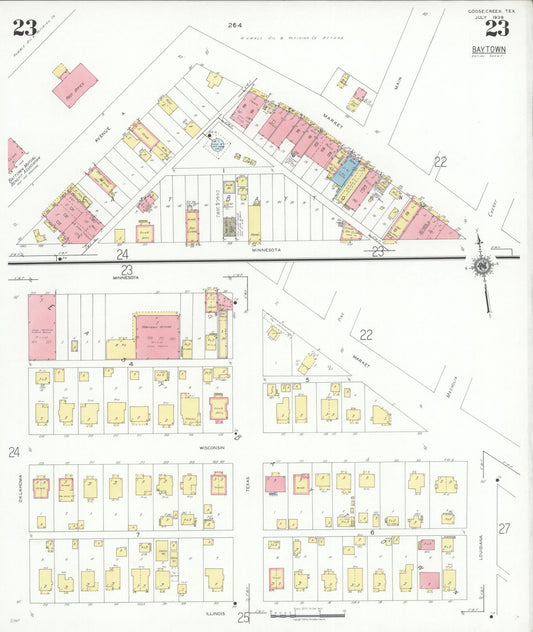 Sanborn Fire Insurance Map from Goose Creek, Harris County, Texas (1939), Sheet #0023 - Historic Sanborn Fire Insurance Map Print, vintage old map wall art, antique decor, genealogy gift, Texas Texas map