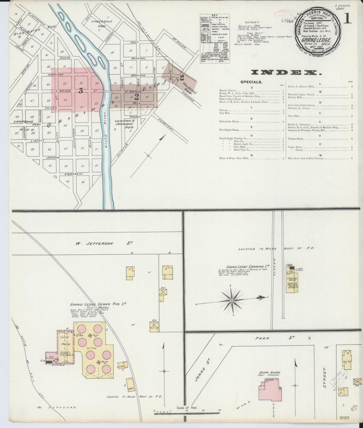 Sanborn Fire Insurance Map from Grand Ledge, Eaton County, Michigan (1892), Sheet #0001 - Historic Sanborn Fire Insurance Map Print, vintage old map wall art, antique decor, genealogy gift, Michigan Michigan map