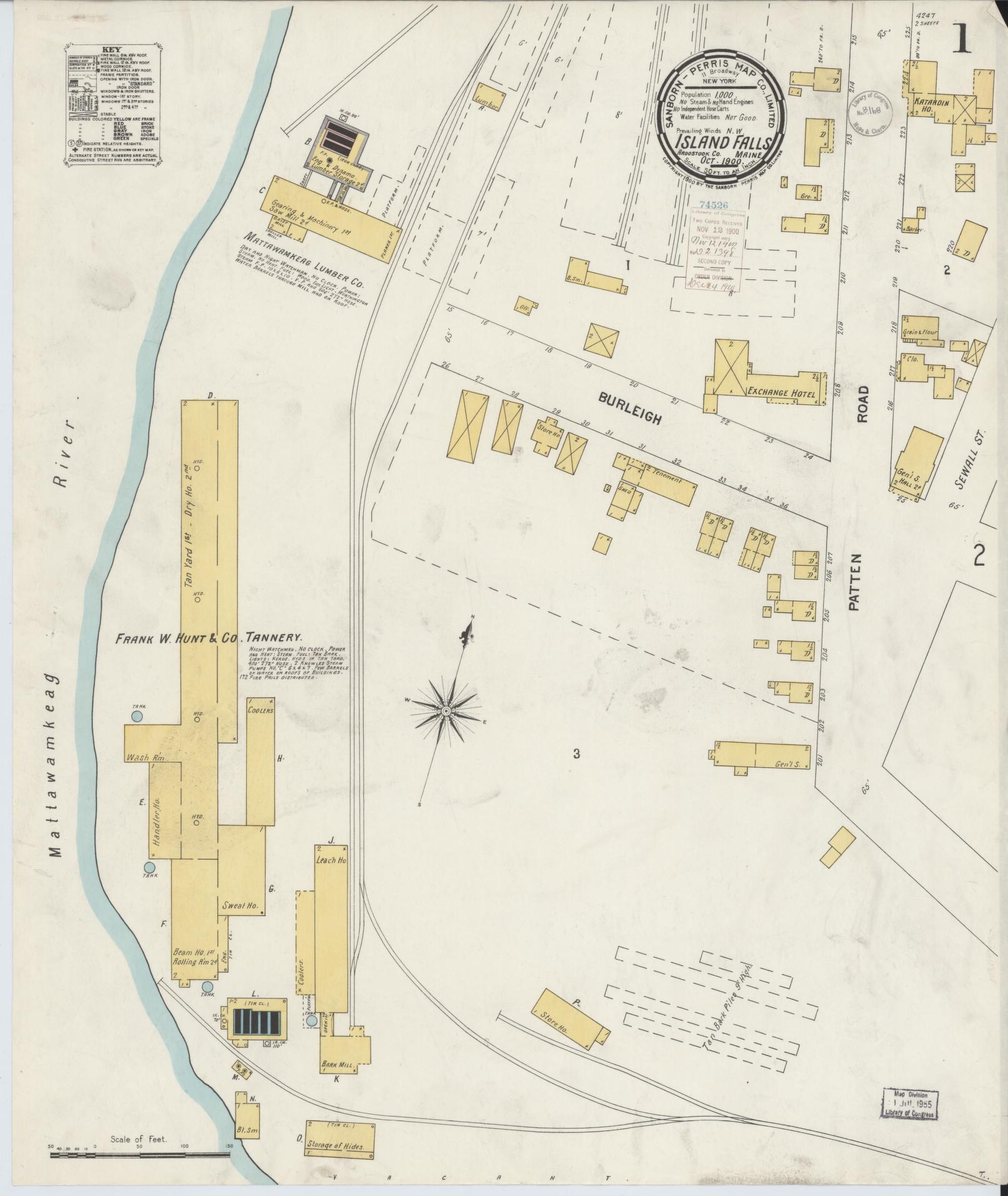 Sanborn Fire Insurance Map from Island Falls, Aroostook County, Maine (1900), Sheet #0001 - Complete Map Set gallery image, historic Sanborn map, vintage wall art, Maine Maine