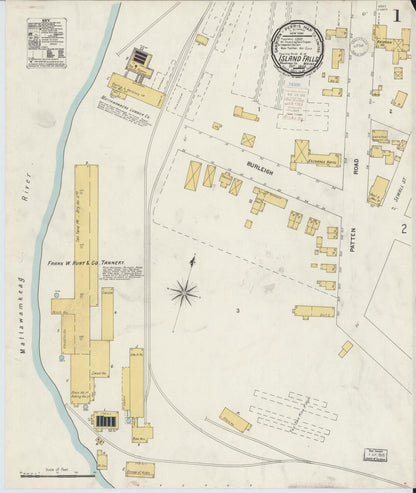Sanborn Fire Insurance Map from Island Falls, Aroostook County, Maine (1900), Sheet #0001 - Complete Map Set gallery image, historic Sanborn map, vintage wall art, Maine Maine