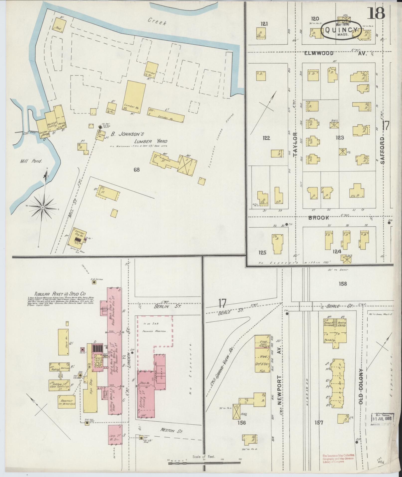 Sanborn Fire Insurance Map from Quincy, Norfolk County, Massachusetts (1896), Sheet #0018 - Complete Map Set gallery image, historic Sanborn map, vintage wall art, Massachusetts Massachusetts