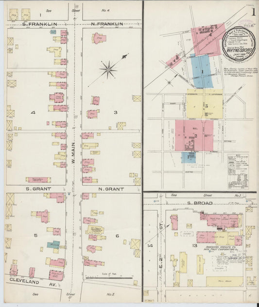 Sanborn Fire Insurance Map from Waynesboro, Franklin County, Pennsylvania (1886), Sheet #0001 - Historic Sanborn Fire Insurance Map Print, vintage old map wall art, antique decor, genealogy gift, Pennsylvania Pennsylvania map