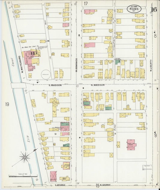 Sanborn Fire Insurance Map from Rome, Oneida County, New York (1899), Sheet #0016 - Historic Sanborn Fire Insurance Map Print, vintage old map wall art, antique decor, genealogy gift, New York New York map