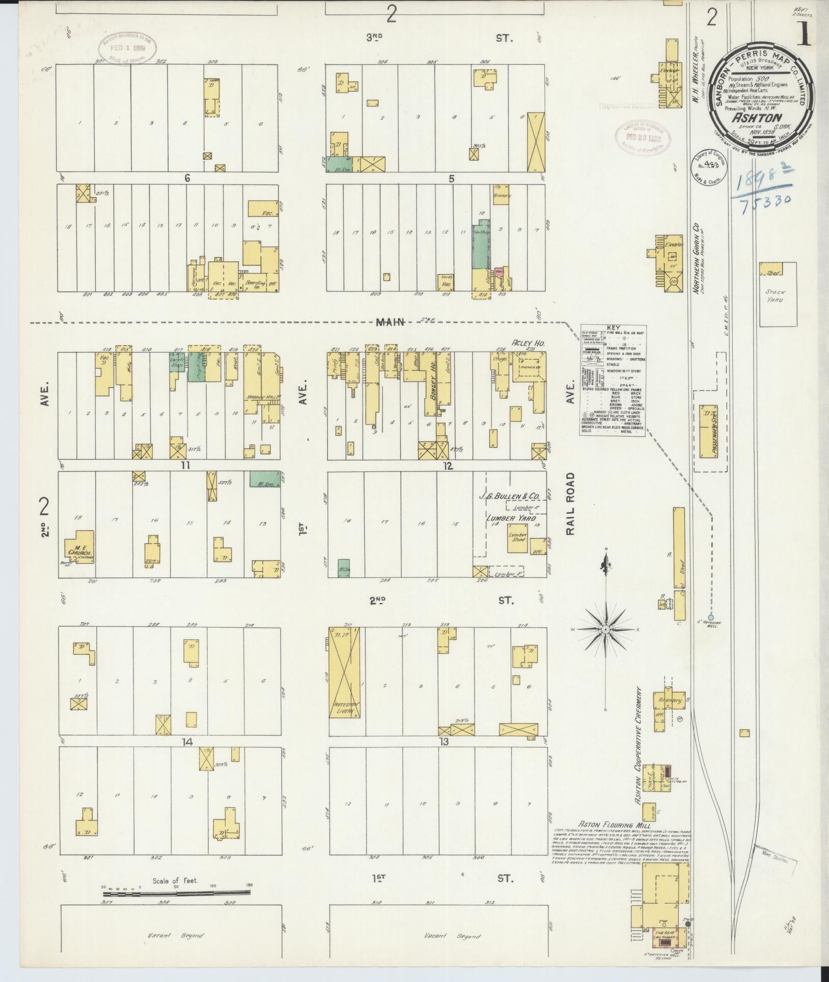 Sanborn Fire Insurance Map from Ashton, Spink County, South Dakota (1898), Sheet #0001 - Historic Sanborn Fire Insurance Map Print, vintage old map wall art, antique decor, genealogy gift, South Dakota South Dakota map