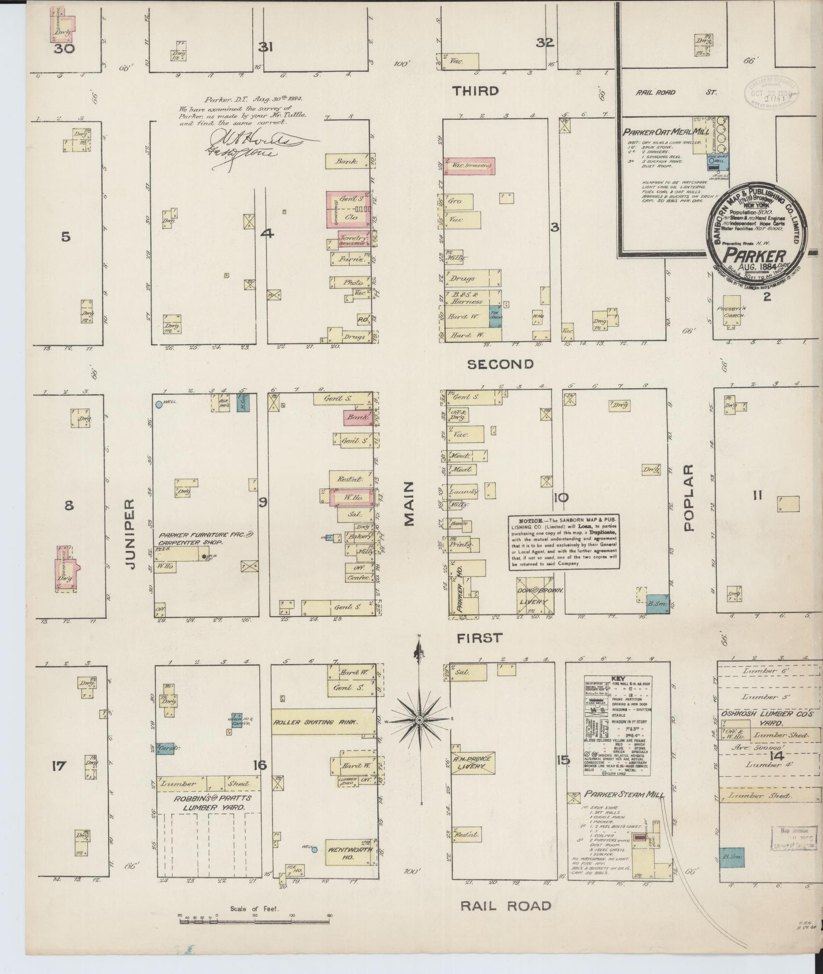 Sanborn Fire Insurance Map from Parker, Turner County, South Dakota. (1884) – Historic Sanborn Fire Insurance Map Print
