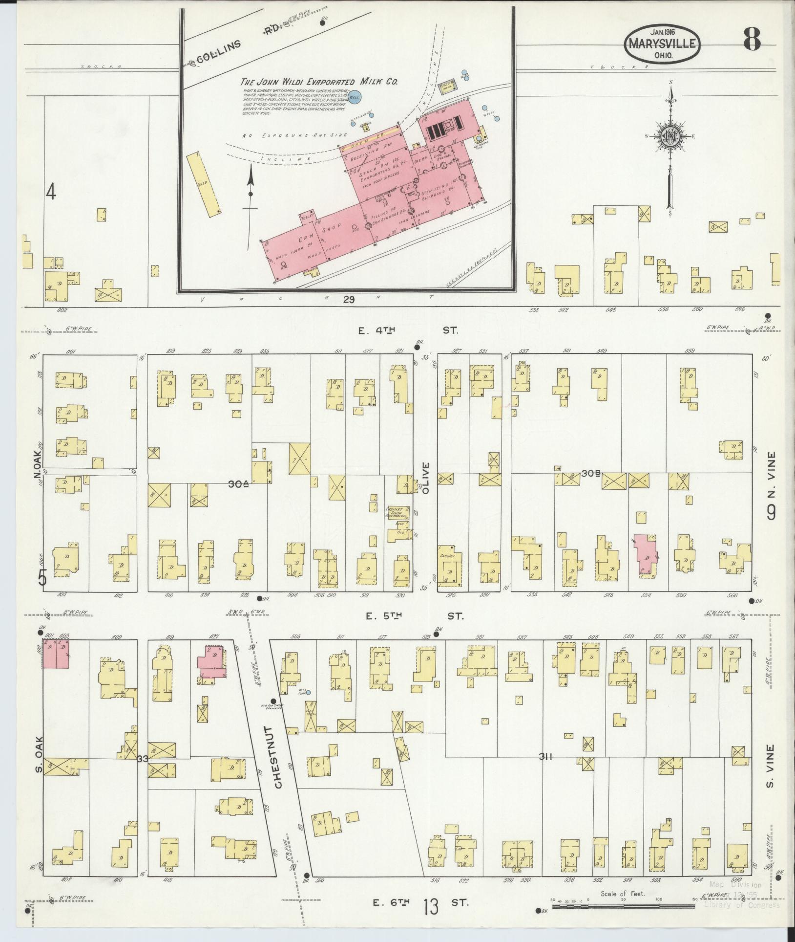 Sanborn Fire Insurance Map from Marysville, Union County, Ohio (1916), Sheet #0008 - Complete Map Set gallery image, historic Sanborn map, vintage wall art, Ohio Ohio