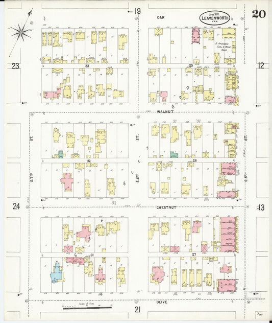 Sanborn Fire Insurance Map from Leavenworth, Leavenworth County, Kansas (1897), Sheet #0021 - Historic Sanborn Fire Insurance Map Print, vintage old map wall art, antique decor, genealogy gift, Kansas Kansas map