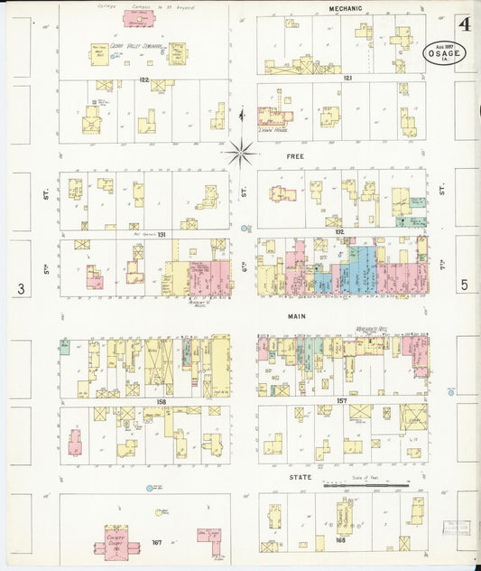 Sanborn Fire Insurance Map from Osage, Mitchell County, Iowa (1897), Sheet #0004 - Historic Sanborn Fire Insurance Map Print, vintage old map wall art