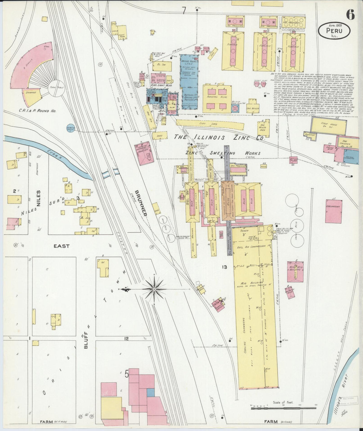 Sanborn Fire Insurance Map from Peru, La Salle County, Illinois (1909), Sheet #0006 - Historic Sanborn Fire Insurance Map Print, vintage old map wall art, antique decor, genealogy gift, Illinois Illinois map