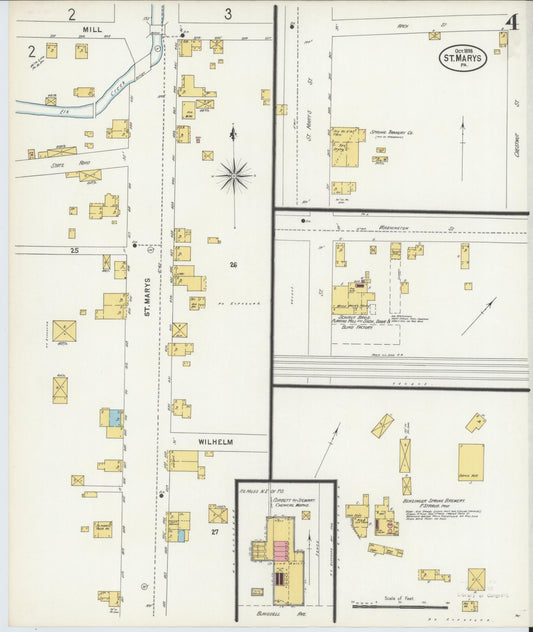 Sanborn Fire Insurance Map from Saint Marys, Elk County, Pennsylvania (1898), Sheet #0004 - Historic Sanborn Fire Insurance Map Print, vintage old map wall art, antique decor, genealogy gift, Pennsylvania Pennsylvania map