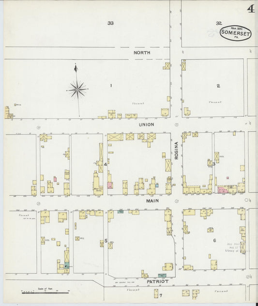 Sanborn Fire Insurance Map from Somerset, Somerset County, Pennsylvania (1892), Sheet #0004 - Historic Sanborn Fire Insurance Map Print, vintage old map wall art, antique decor, genealogy gift, Pennsylvania Pennsylvania map