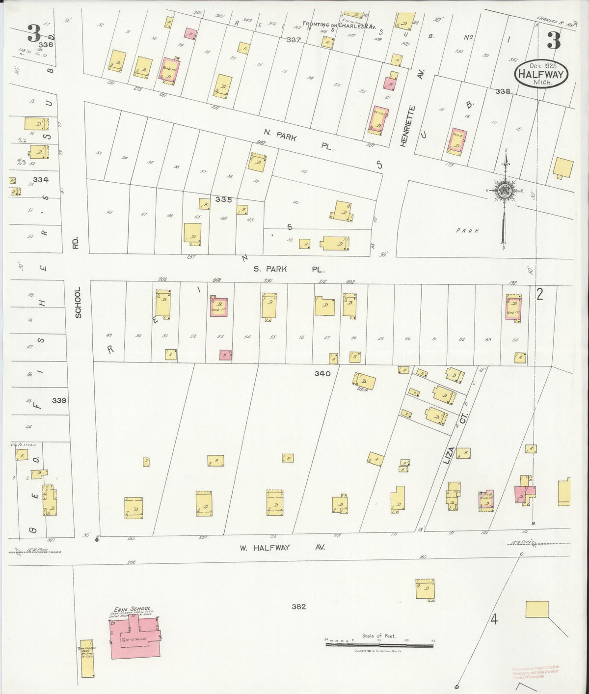 Sanborn Fire Insurance Map from Halfway, Macomb County, Michigan (1925), Sheet #0003 - Historic Sanborn Fire Insurance Map Print, vintage old map wall art, antique decor, genealogy gift, Michigan Michigan map