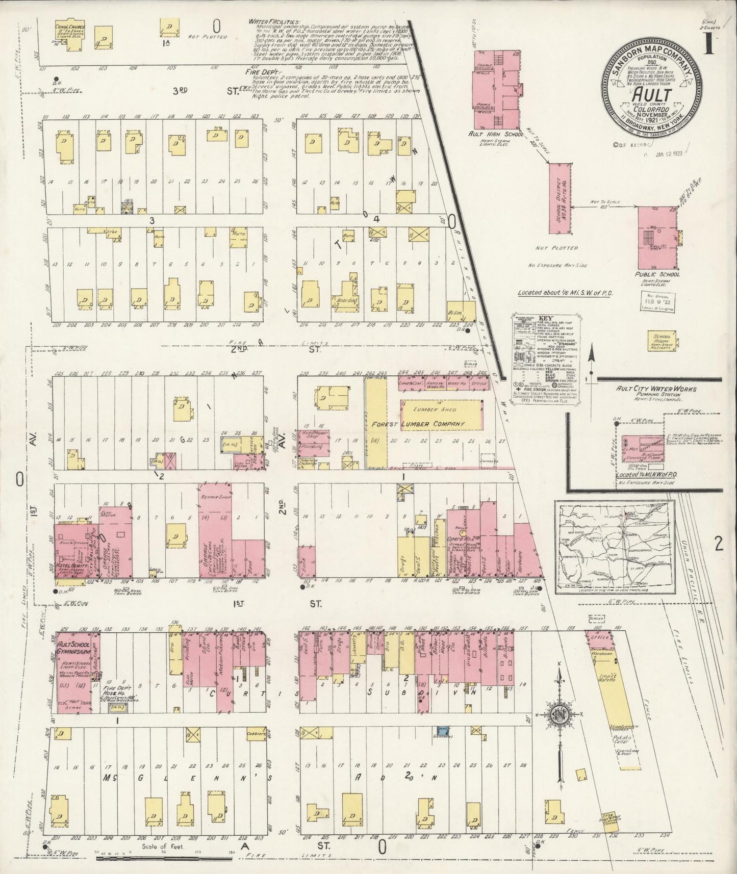 Sanborn Fire Insurance Map from Ault, Weld County, Colorado (1921), Sheet #0001 - Complete Map Set gallery image, historic Sanborn map, vintage wall art, Colorado Colorado