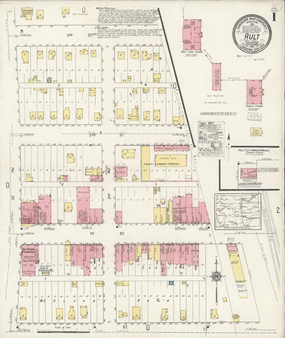 Sanborn Fire Insurance Map from Ault, Weld County, Colorado (1921), Sheet #0001 - Complete Map Set gallery image, historic Sanborn map, vintage wall art, Colorado Colorado