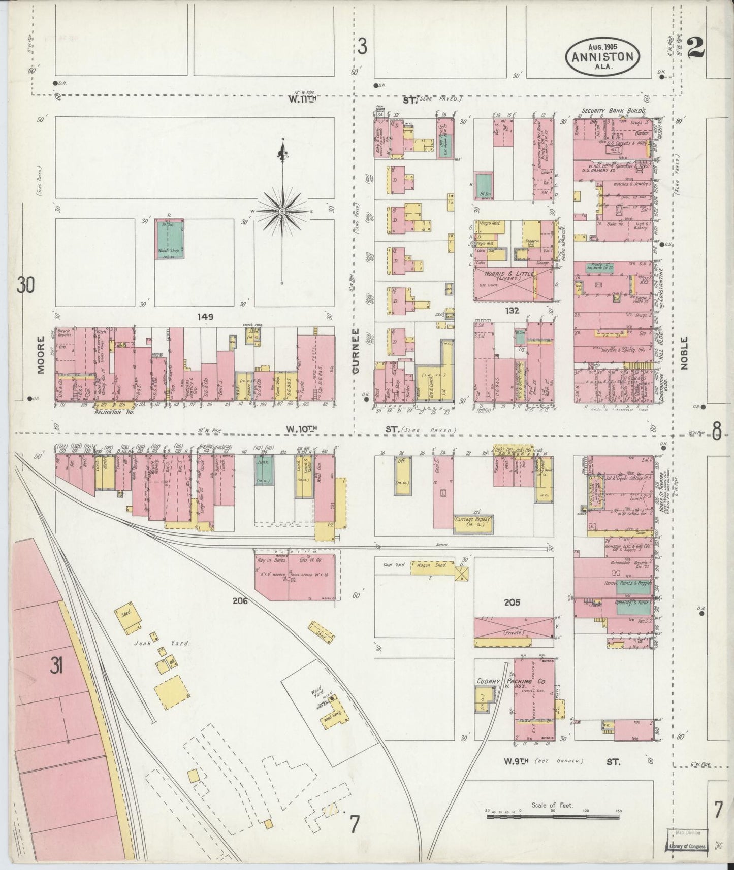 Sanborn Fire Insurance Map from Anniston, Calhoun County, Alabama (1905), Sheet #0002 - Complete Map Set gallery image, historic Sanborn map, vintage wall art, Alabama Alabama