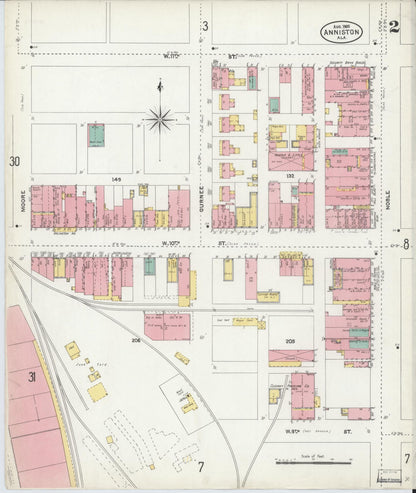 Sanborn Fire Insurance Map from Anniston, Calhoun County, Alabama (1905), Sheet #0002 - Complete Map Set gallery image, historic Sanborn map, vintage wall art, Alabama Alabama